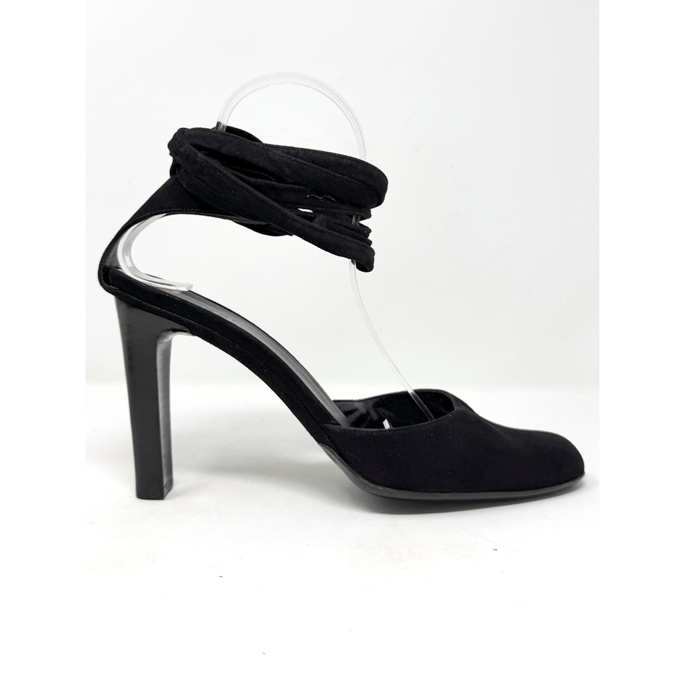 Gucci Black Suede Ankle Wrap Pumps Block Heel Square Toe 8.5 - Picture 3 of 10